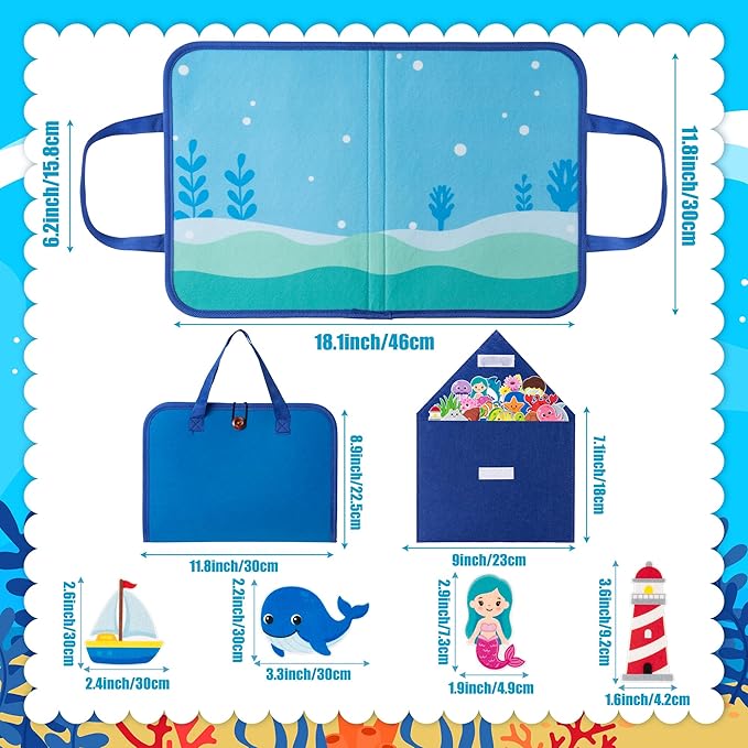 WATINC Travel Felt Board Story Set - 25PCS Portable Felt Board Educational Birthday Gift for Boy Girl Toddler, Under The Sea Storytelling Preschool Early Learning Interactive Play Kit (Ocean Animals)