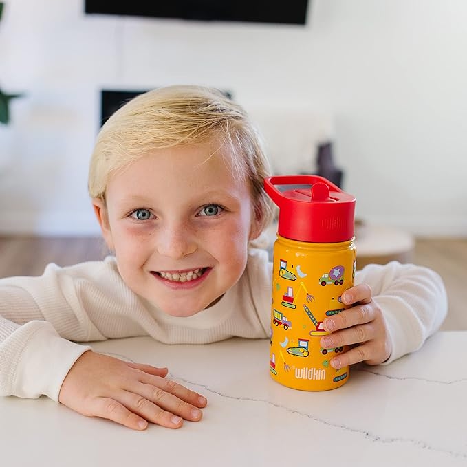 Wildkin Kids 14oz Stainless Steel Water Bottle – BPA-Free, Leakproof, Insulated, Easy-Clean - Under Construction