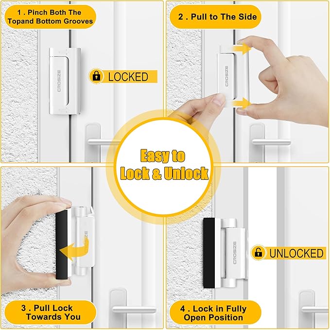 Home Security Door Lock, Upgraded Metal Door Reinforcement Lock, 3" Withstands 1000 lbs of Impact for Inward Swing Doors, Defender Door Locks for Kids Safety, Prevent Unauthorized Entry (White)