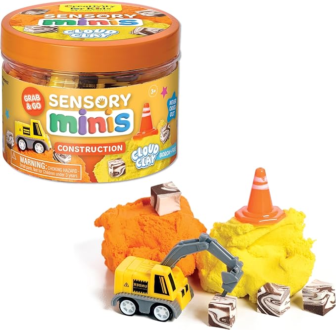 Creativity for Kids Sensory Minis Construction Kit | Cloud Clay Sensory Toy with Excavator for Kids | Spring Crafts that are Mess-Free, Screen-Free Travel Toy (Ages 3+)