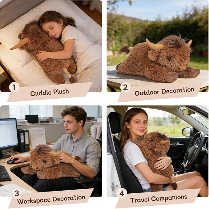WDXDSOB Weighted Highland Cow Stuffed Animals, 4.2 Lbs Weighted Highland Cow Plush for Kids & Adults, 21.6 Inch Large Cattle Pillow Toy Gift for Christmas Birthday Gift