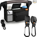 Baby Uma Stroller Caddy & Stroller Hooks - Universal Organizer Bag with XL Insulated Cup Holder, Phone Pocket, Wipes Dispenser, Wrist Bag & Mesh Pocket + 2 Carabiner Clips, Baby Travel Essential Kit