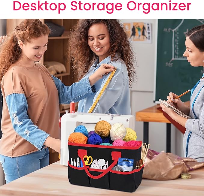 Godery Desktop Tote and Organizer, Teacher Helper caddy Bag for Arts, Books, Stationery, Office Desk Organization, Make-up Storage with Handles for Travel (Black)