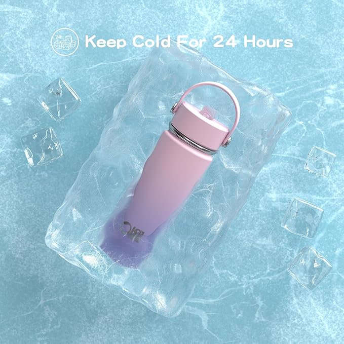 OISIZ 18oz Kids Water Bottle with Straw Lid, Vacuum Insulated Water Bottle Stainless Steel Bottles for Kids for School, Leakproof Water cups, BPA Free and Keep Cold for 24 Hours,Easy to Clean