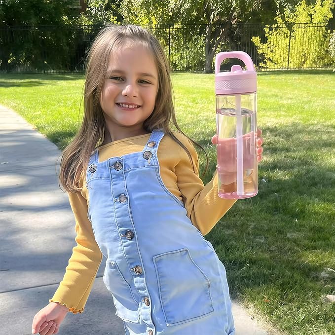 OLDLEY 20 kids Water Bottle with Straw,Tritan BPA-Free,Leak-Proof Design for Travel, Home, School, (Pink)
