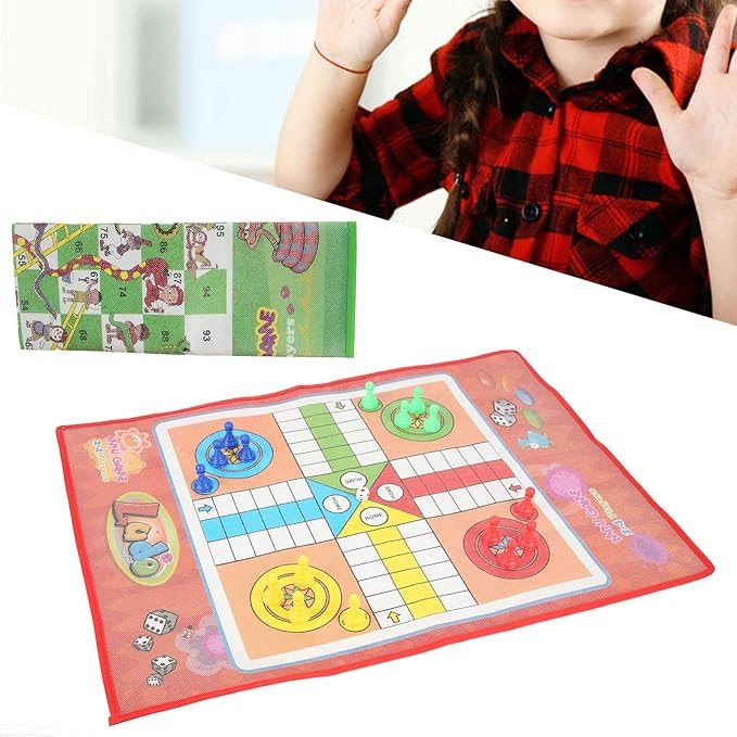 Flying Chess Ladder Board Game Set 2 in 1 Chess Board Games Toys for Kids Adults Entertainment Non Woven Fabric Foldable Lightweight Portable Travel Family Fun PP Material