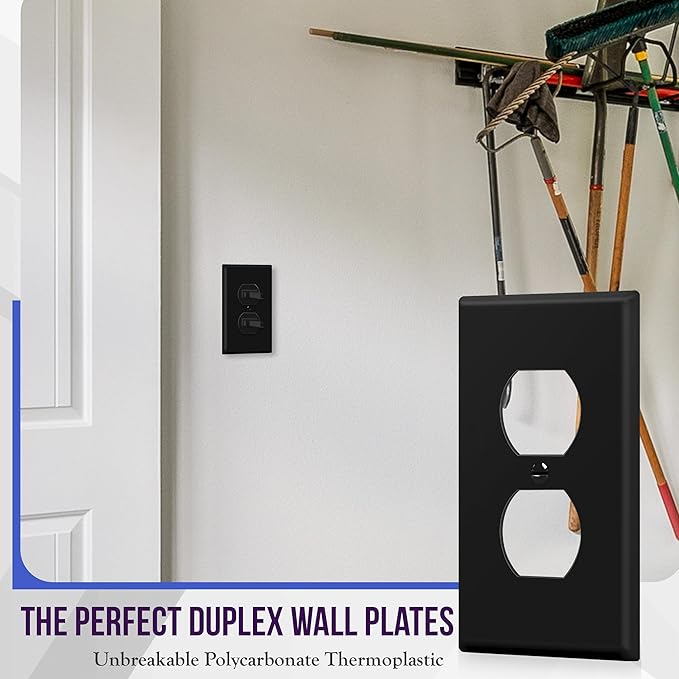 ENERLITES Mid-Size Duplex Receptacle Outlet Wall Plate, Electrical Outlet Covers Plates, Midway Size 1-Gang 4.88" x 3.11", Polycarbonate Thermoplastic, UL Listed, 8821M-BK-5PCS, Black (5 Pack)