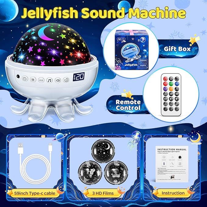 Baby Sound Machine for Kids Night Light Projector with Star, 30 Soothing Sounds White Noise Machine for Sleeping, 31 Color | 4 Films Baby Sleep, Remote+Timer+3 Brightness Sensory Light for Autism Toys