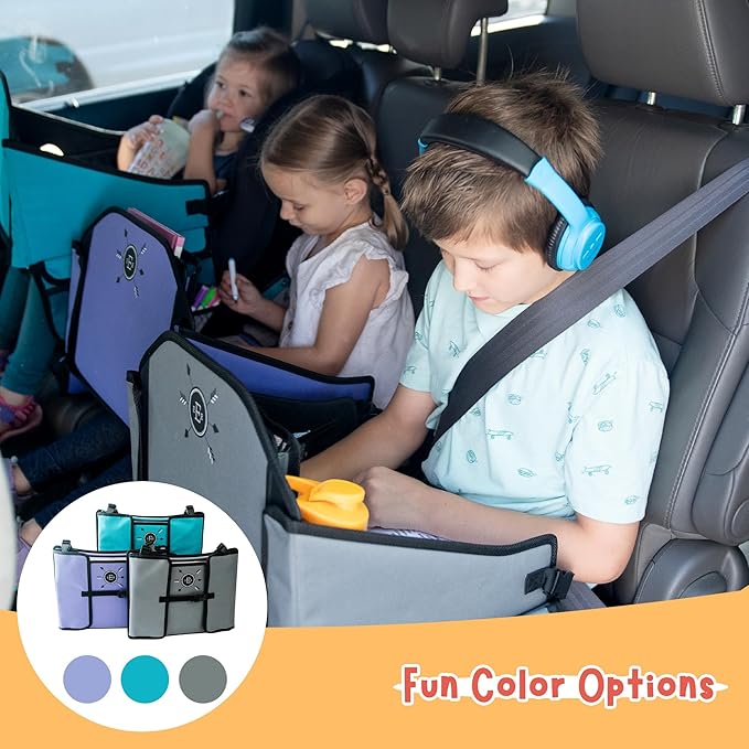 Kids Travel Tray for Car Seat- Purple- The Essential Travel Lap Desk with Removable Tablet Holder, Built-In Storage, and Stabilized Panels, Must Have Car Tray for Kids on Road Trips