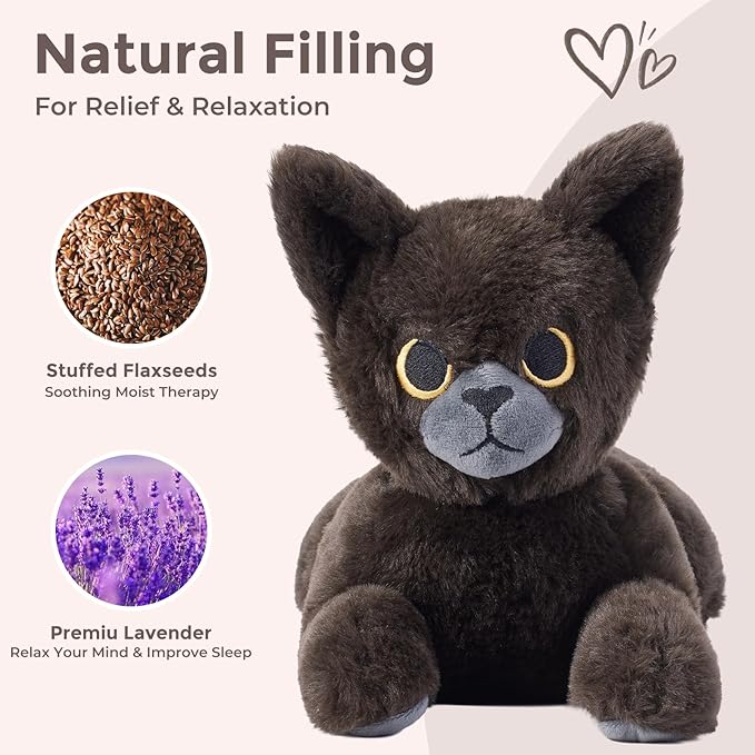 Black Cat Microwavable Weighted Stuffed Animals,Heating Pad Stuffed Animal for Period Cramps&Pain Relief&Warm,Lavender Scented Heat&Cold Cat Plushies Toy for Kids, Cozy Gifts for Girls Boys