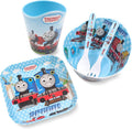 Thomas Transport Fans 5 Pcs Set Cartoon Durable Tableware Meal Dishes Mealtime Food Feeding Eating Set includes Dinner Serving Bowl Plate Cup with a Matching Spoon and Fork