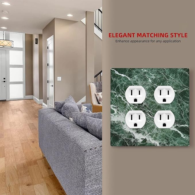 Outlet Covers Forest Marble Dark Green With White Vein 2 Gang Double Duplex Decorative Light Switch Covers Electrical Wallplates Socket Faceplate For Bathroom Kitchen Decor