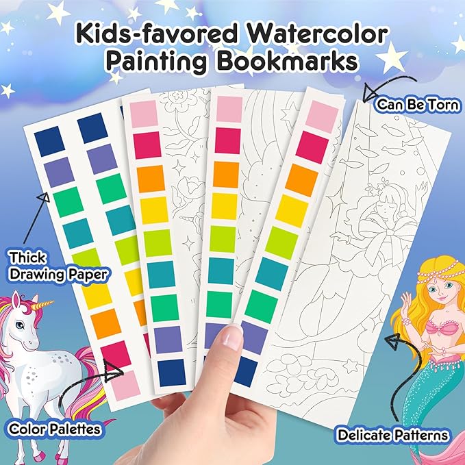 3pack Watercolor Painting Coloring Books, Paint with Water Arts & Crafts Kit for Kids, Pocket Watercolor Paint Bookmarks, Class Activities Art Supplies Party Favors Birthday Gift for Boys and Girls