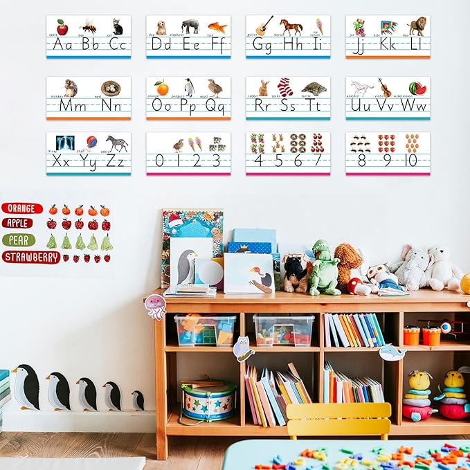 Zonon Alphabet & Number Bulletin Board Set – Manuscript ABC 0-10 Wall Decor, Pre-K/Kindergarten Classroom Decor, Back to School Learning Posters for Kids Playroom Nursery