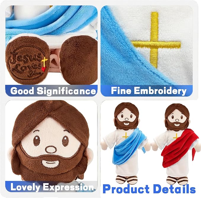 Jesus Plush Doll Jesus Plushie Stuffed Toy Christian Stuff Religious for Kids Christening Easter 13" (Red)