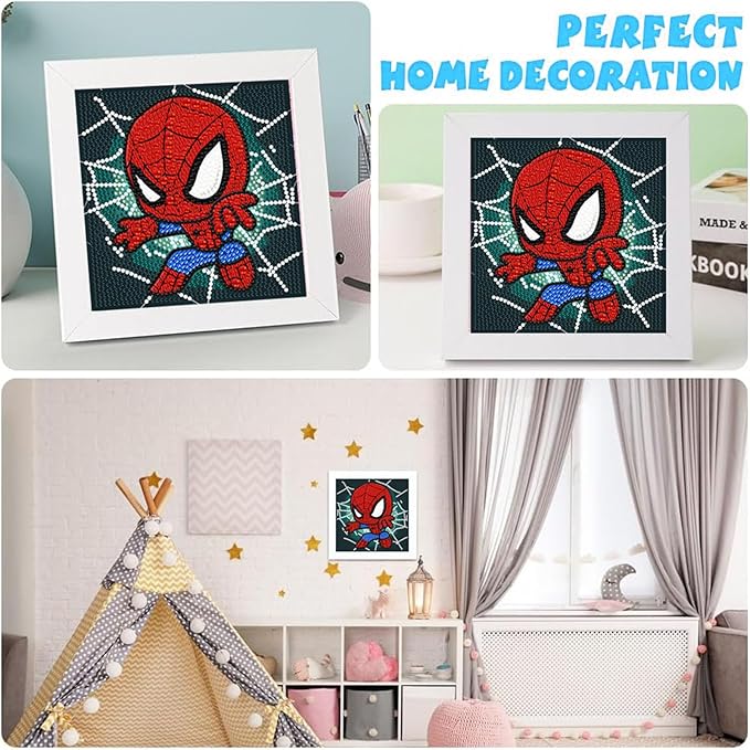 KOJEFCV Cartoon Diamond Art Painting Kits for Kids with Frame,Cartoon Diamond Art for Kids Ages 4-8-12,Easy Gem Kit Kid with Beautiful Package for Gift Home Wall Decor(7x7inch)