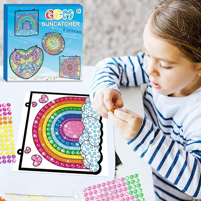 BANBBUR 4 Pcs Window Art Kits for Kids,Gem Arts for Kids Ages 8-12 4-8,Suncatcher Kits for Kids,Diamond Art and Crafts for Girls Boys Birthdays Christmas Gift