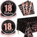 18th Black and Rose Glod Birthday Decorations for Boys Girls - 81 Pcs Plates, Napkins, 18th Tablecloth, Forks for Black and Rose Gold Party Decorations Serve 20