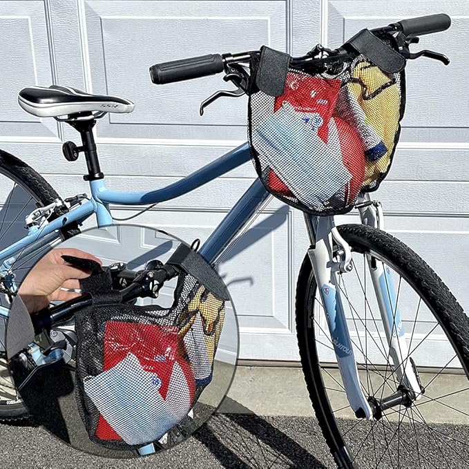 Evelots 2 Pack Bike/Stroller Storage Bag - Side Sling, Hook & Loop Easy Attach - Mesh Design, Non-Slip Straps, Additional Storage for Strollers & Bicycles, Durable Polyester, Black