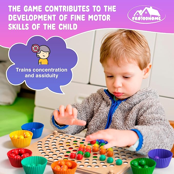 Toddler Wooden Learning Montessori Toys – Preschool educational board bead game Baby Rainbow Stacking Matching Counting Color Sorting for fine Motor Math Skills Boys and Girls for 3 4 5 Years Old