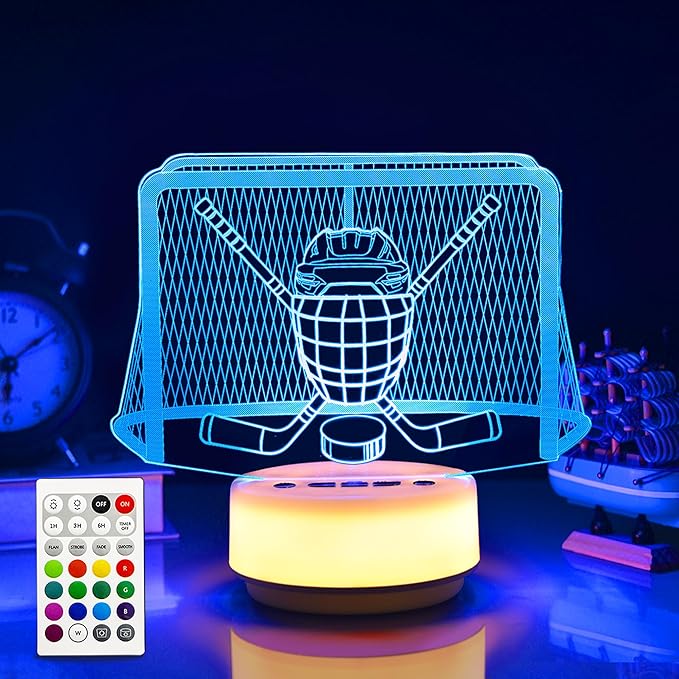 Ice Hockey Gifts Night Light for Kids-Sports Ice Hockeys Decor Bedside Lamp for Ice Hockey Fan, 14 Color with Remote Control / Buttons + Timer + Dim Function, Birthday Holiday Gift for Boys & Girls