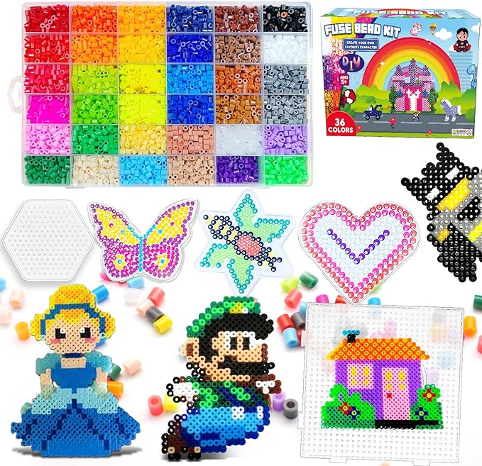 FUNZBO 11000 5mm Fuse Beads Kit - 36 Colors | 66 Patterns, Easter Arts and Crafts for Kids, Teens and Adults, Toys Crafts for Room Decorations, Birthday Gifts for Girls, Boys and Kids Age 5+