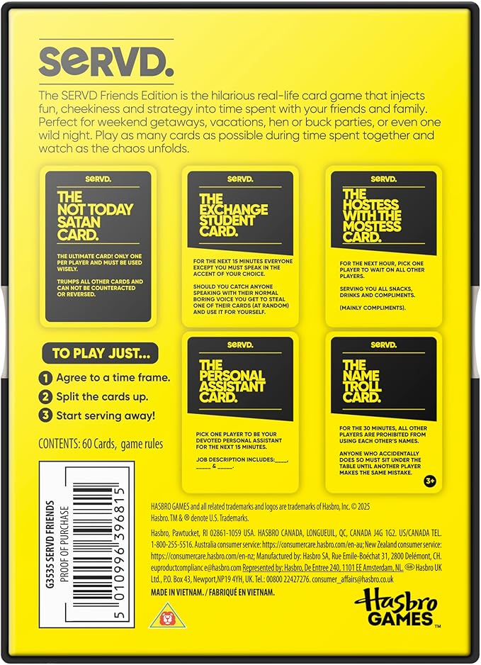 Hasbro SERVD Friends Edition Party Game – Hilarious Real-Life Card Game for Adults – Inject Fun and Strategy into Time with Friends – 2-10 Players – Ages 17+