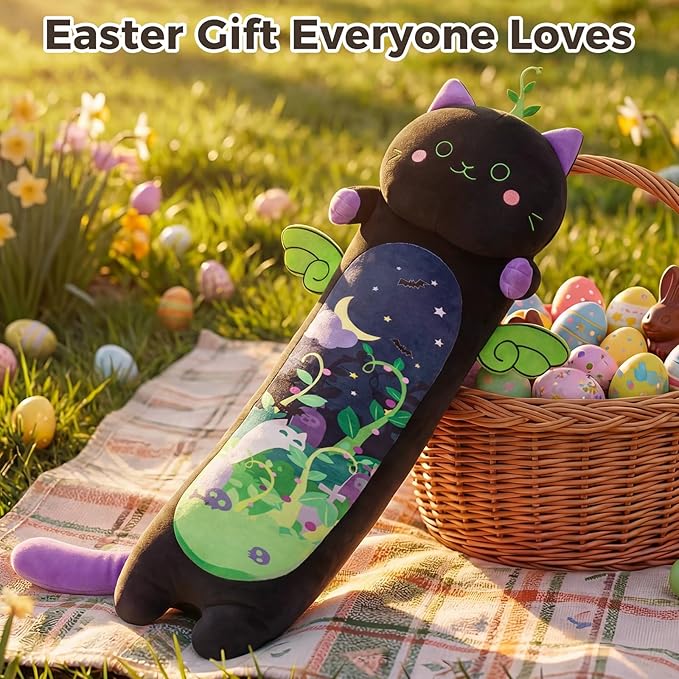 Mewaii Long Cat Plush 5 Sizes, 120% Extra Filling Giant Plushness Kids Body Pillow, Kawaii Cute Black Cat Stuffed Animals Plushies, Big Long Body Pillow Black Cat Plush Gift for Girls 20”