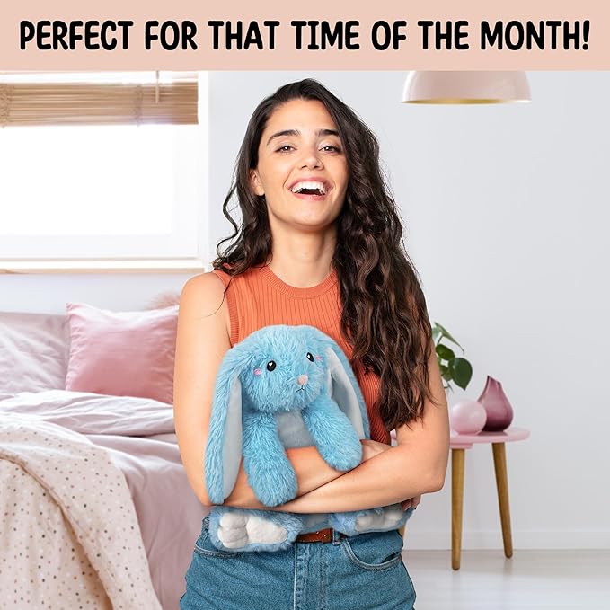 Bunny Microwavable Stuffed Animal – 1.5 lb Unscented Heating Pad Plush, Soft Cozy Bunny Toy for Relaxation and Comfort, Gift for Women, Girls, Adults & Kids by Happy Fuel, Blue