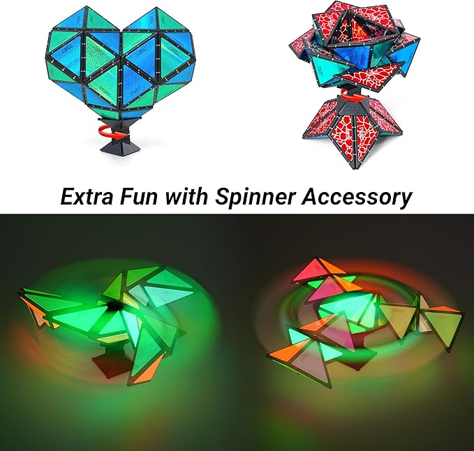 TOSY Magnet Pyramid Stone - 1 Cube Transforms into 1 Billion Shapes (Bunny, Egg Basket, Flowers, Heart), Easter Birthday Gift, 12 pcs, 243 Magnets, Holographic Design, Puzzle/STEM Toy