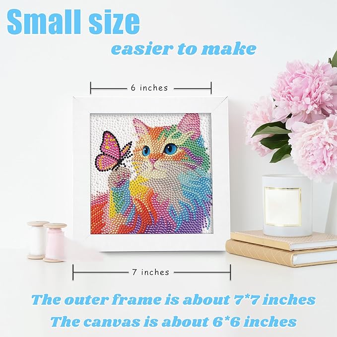 Libfx Diamond Art Kits for Kids with Frame Diamond Art for Girls Boys Beginners Arts and Crafts Ages 8-12 Birthday Gifts (Colorful Butterfly Cat)