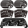 41PCS Black and Silver Birthday Decorations Happy Birthday Disposable Tableware Decor Plates Napkins Tableclot Set for Men Women Service20