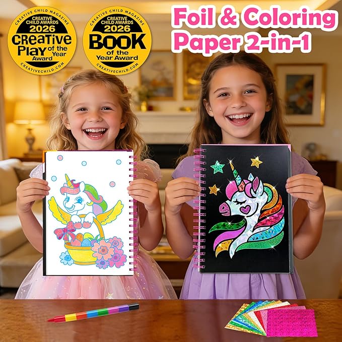 FUNNYB&G Foil Art Crafts for Kids Ages 4-8: Mother's Day 2026, Birthday Gift for Girls, Art and Crafts Supplies, Party Favors, Creative Toys for Girls 4 5 6 7 8 9 Years Old(Unicorns)