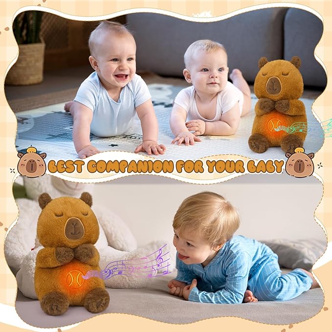 Breathing Stuffed Animal - Capybara Plush Baby Toy, Soothing Sound Machine with Music Lights & Realistic Breathing Motion, Sleeping Plushies Gifts for Kids Adults