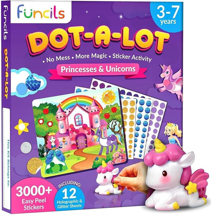 Dot Art Activity - Unicorn & Princess Sticker Kit, Toddler Art & Craft Supplies for Kids, Birthday Gifts for Boys & Girls Ages 3, 4, 5, 6, 7 Year Old - Kids Travel Toys, Airplane Must Have
