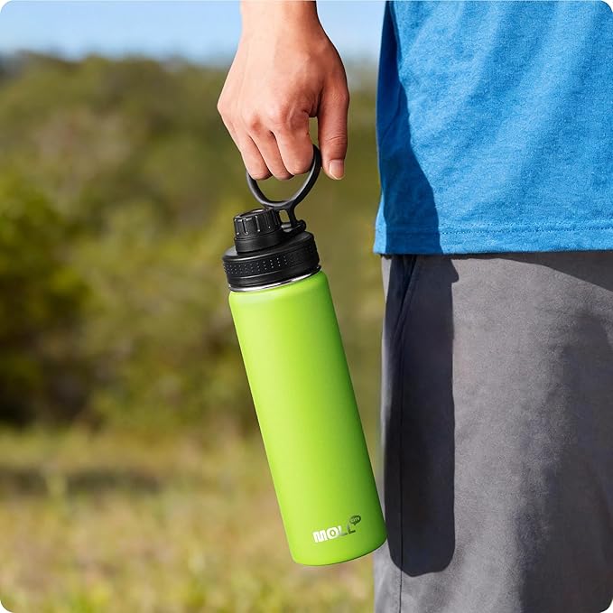 Insulated Water Bottle-22 oz Stainless Steel Double Wall Vacuum Sports Water Bottle with Spout Lid-Metal Leak Proof Travel Water Flask for Travel (Apple Green)