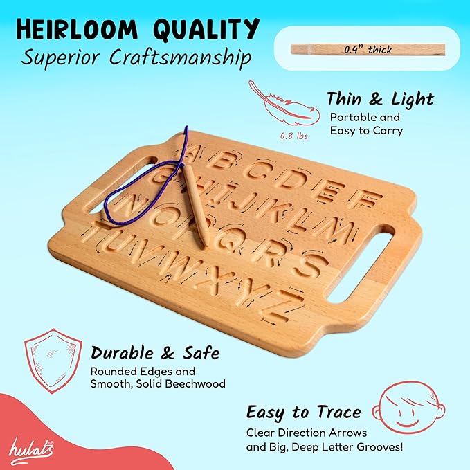 Hulats Learn to Write: Portable Wooden Alphabet Letter Tracing Sensory Pad Board - Toddler Writing Practice for Kids Age 3-5, Montessori Toys for 3+ Year Old, Letter Tracing for Kids 3-5 Writing Tools