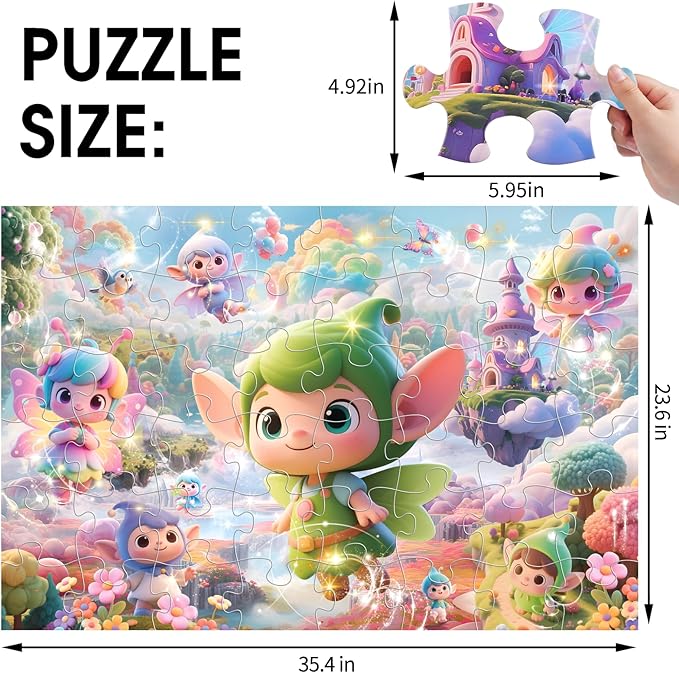 Jumbo Floor Puzzle for Kids,48 Piece Fairy Large Jigsaw Puzzles for Toddler Ages 3-5,Preschool Educational Toy Easter Gift for Boys & Girls Ages 4-8