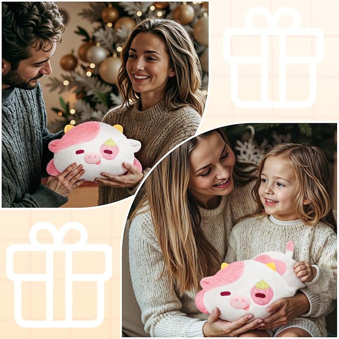 Strawberry Cow Plush Microwavable Stuffed Animals, Unscented 1.2 lbs Volcanic Rock Heatable Heating Pad 50-Minute Lasting Warmth Period Cramps Menstruation Stress Relief Gifts Girls Women