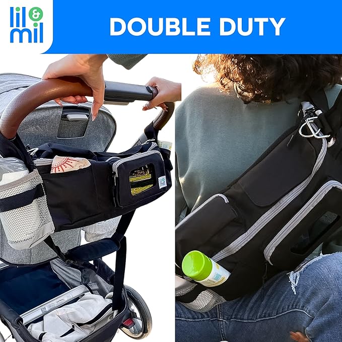 Lil & Mil Crossbody Diaper Bag with Wipes Pocket | Convenient Small Diaper Bag | Doubles as Hanging Stroller Organizer with Cup Holder, Cell Phone Holder & Wipes Pocket - Tot Tote