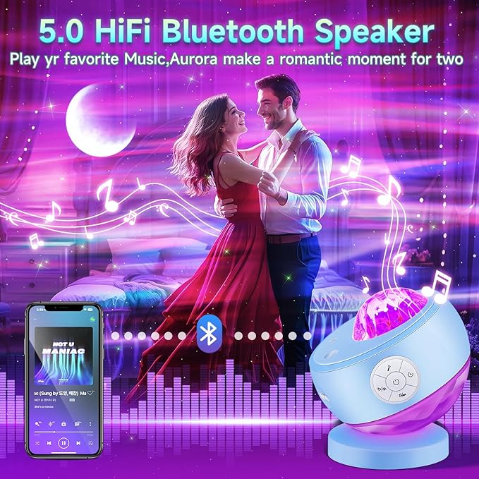 Iceberg Northern Lights Projector, Blue Galaxy Projector with Unique Iceberg Base, 300+ Lighting Effects & 15 White Noise, Bluetooth Aurora Star Light for Bedroom, Remote & Timer, Kids/Adults Gifts
