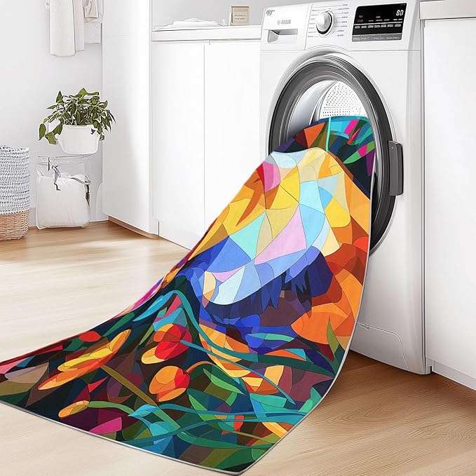 Modern Washable Rug 5 x 7 ft Geometric Cubism Calico Cats Living Room Soft Bedroom Carpet, Color Non Slip Throw Area Rug - Nursery Dining Room Non Shedding Stain Resistant Runner Mat