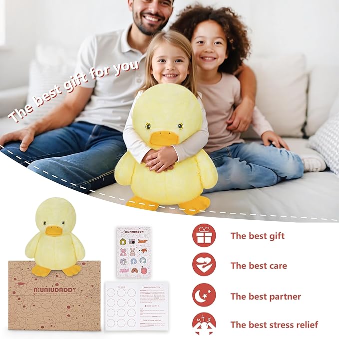 Niuniu Daddy 14" | 3.5 Pound Duck Weighted Plush Stuffed Animal, Heavy Duck Pillowfort Toys for Kids Adults, Weighted Beads for Plush Animals Body Pillow for Presents Birthday Christmas Holiday