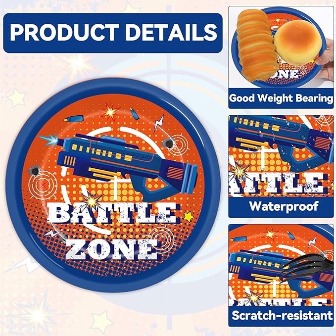 48Pcs Dart War Paper Plates and Napkins Dart War Party Decorations Blue and Orange Birthday Party Supplies Battle Video Game Disposable Tableware Set for Kids Boys' Birthday Baby Shower Serves 24