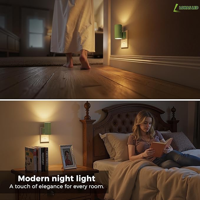 L LOHAS LED Night Light, Modern Night Lights Plug into Wall, 2 Pack Dusk to Dawn Sensor Nightlights, 3000K 0-100LM Adjustable Brightness, Dimmable Night Lights for Hallway Bedroom Stairway