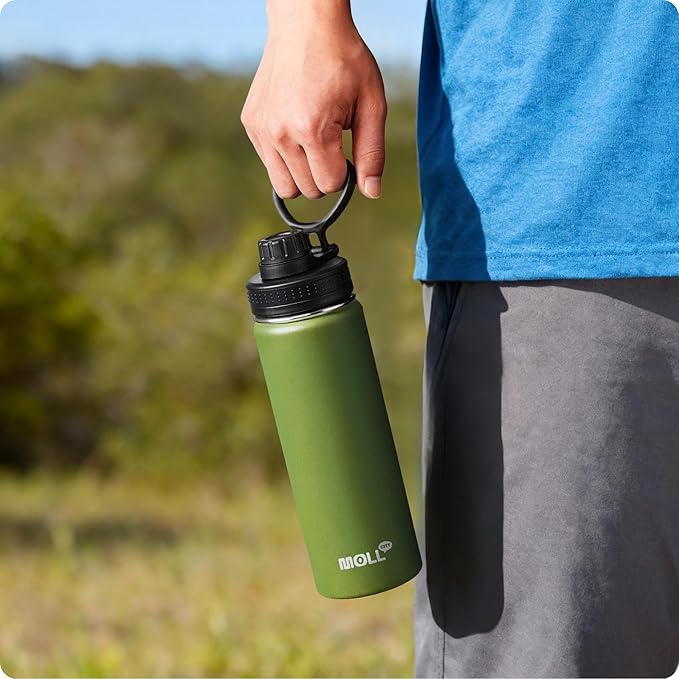 Insulated Water Bottle-18 oz Stainless Steel Vacuum Wide Mouth Sports Flask with Silicone Boot-Reusable Metal Leak Proof Travel Water Bottle Boys, BPA-Free(Grass Green)