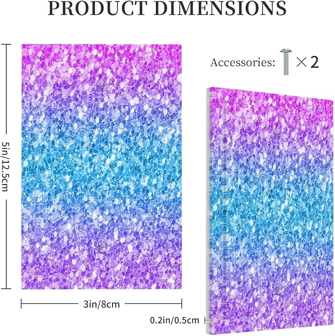 Light Switch Cover Plate Fantasy Colorful Glitter Blue Purple Gradient 1 Gang Blank No Device Decorative Outlet Covers Electrical Wall Plate Switchplate for Kids Room Home Decor