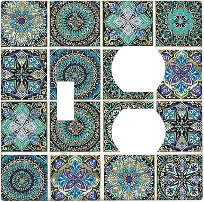 Wallplates Mandala Decorative Rustic Vintage Turquoise Pattern 1 Toggle 1 Duplex Switch Plate Electrical GFCI Faceplate Decorative Light Switch Covers for Bedroom Bathroom Decor