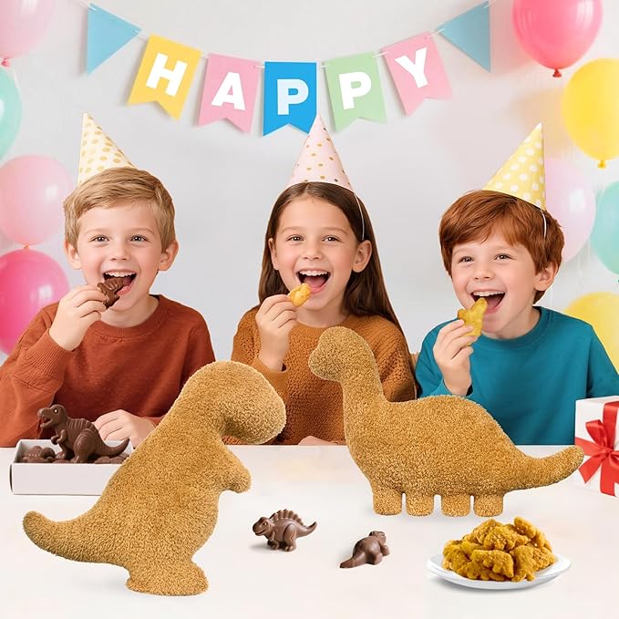 Andywoo Dino Chicken Plush Nuggets Pillow for Funny Birthday Gifts, Cute Funny Stuffed Animals Toy for Boy and Girl, Dinosaur Gifts for Kids Teens and Adults (2 Pack, Small)