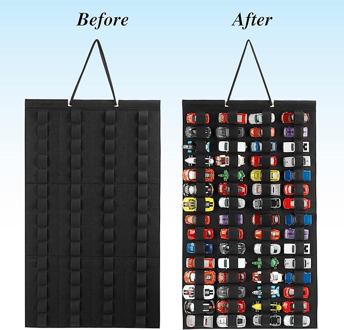 Hanging Storage Organizer for Toy Cars Felt Display Case Hold Up 60 Toy Cars (Without Accessories)(Black)